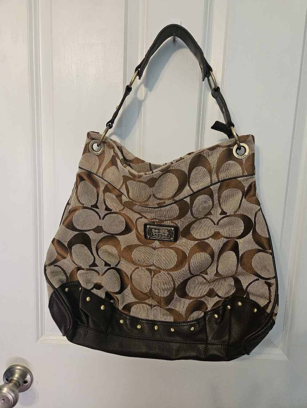 Coach Tan and Brown Signature Canvas Hobo Bag